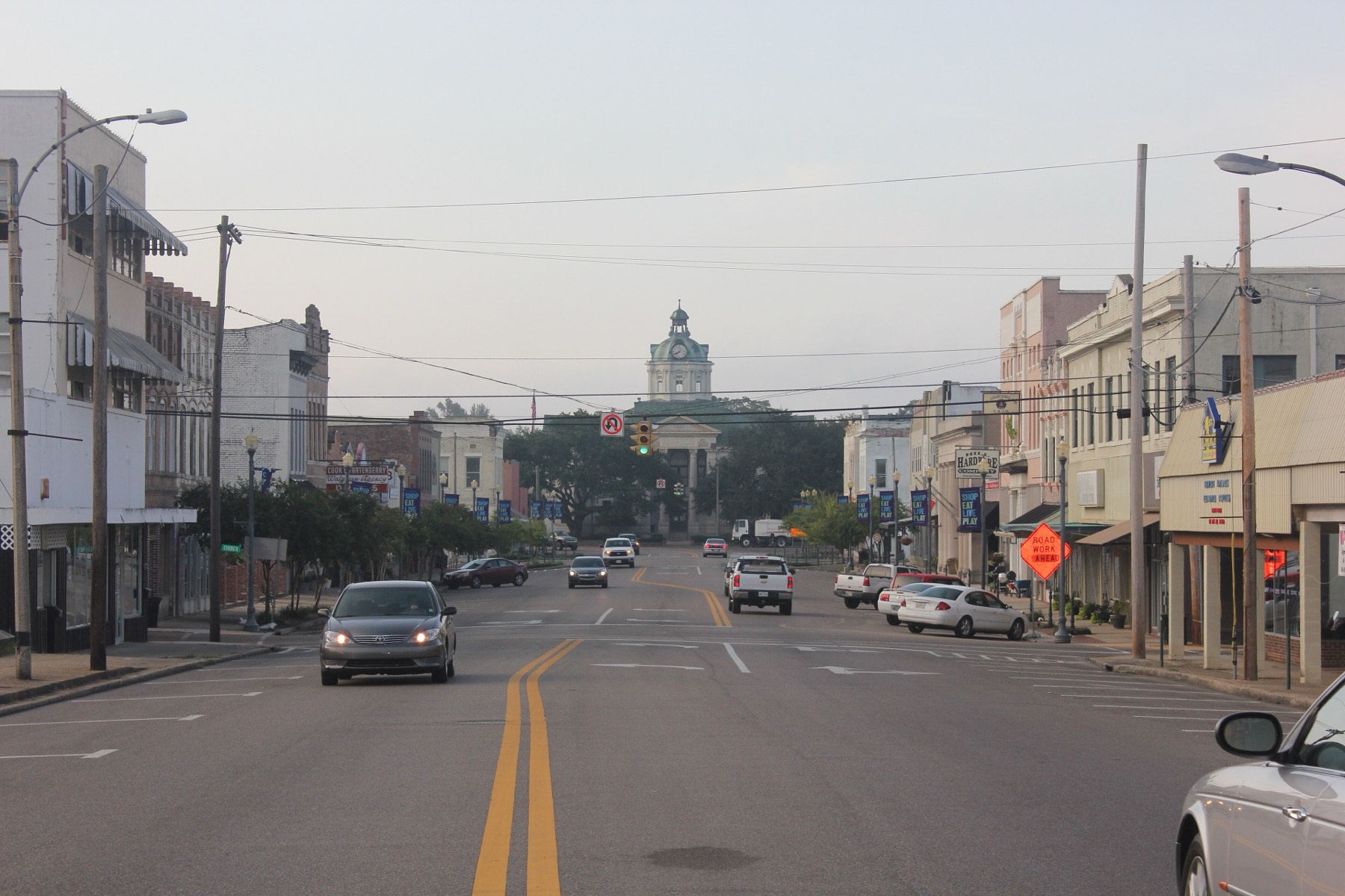 Historic Main Street storefronts in downtown Columbia